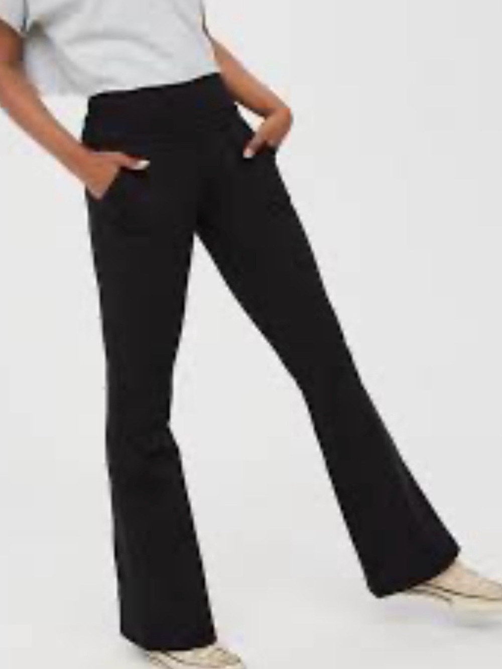 OFFLINE by Aerie Black The Hugger Foldover High-Rise Flare Leggings Pockets M